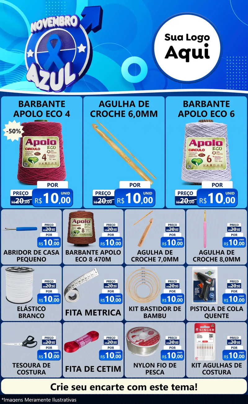 Modelo de Encarte para Encarte Grande com o tema Novembro Azul para Armarinho e Aviamentos