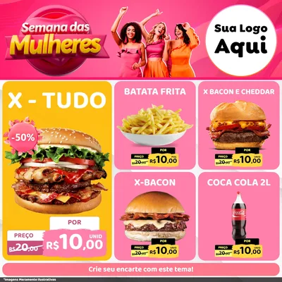 Modelo de Rede Social para Feed Facebook com o tema Semana das Mulheres para Hamburgueria