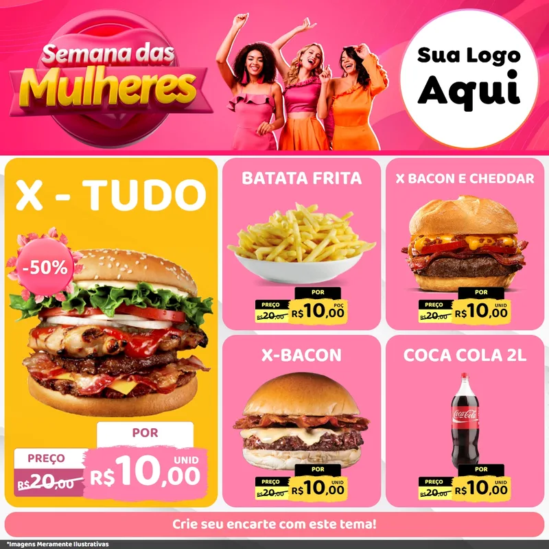 Modelo de Rede Social para Feed Facebook com o tema Semana das Mulheres para Hamburgueria