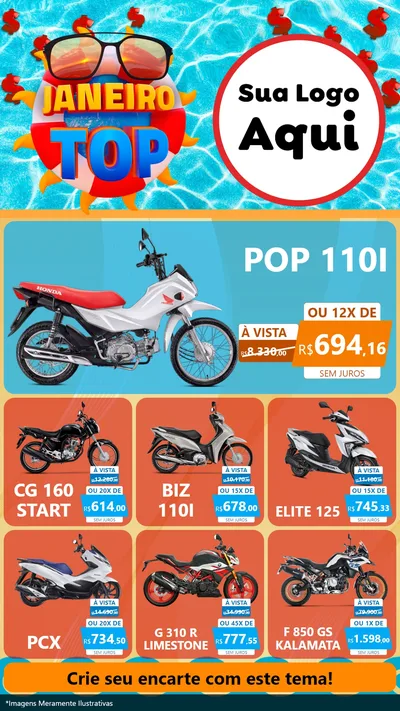 Modelo de Rede Social para Stories com o tema Janeiro Top para Concessionaria de Motos