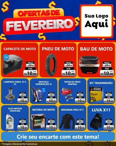 Modelo de Rede Social para Feed Instagram com o tema Ofertas de Fevereiro para Moto peças