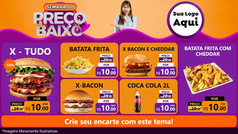 Modelo de TV para TV Horizontal com o tema Semana do Preço Baixo para Hamburgueria