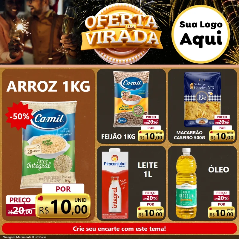 Modelo de Rede Social para Feed Facebook com o tema Oferta da Virada para Supermercado