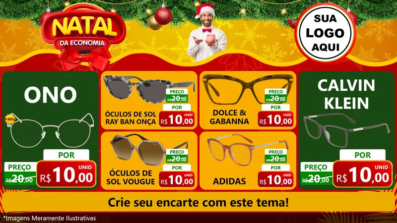 Modelo de TV para TV Horizontal com o tema Natal da Economia para Óticas