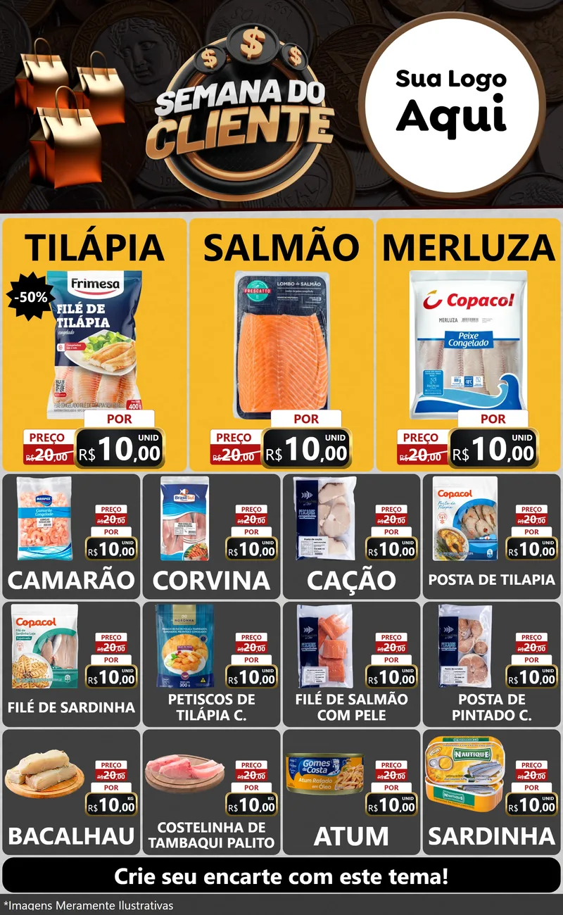 Modelo de Encarte para Encarte Grande com o tema Semana do Cliente para Peixaria