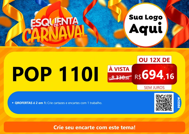 Modelo de Cartaz para Cartaz A4 Horizontal com o tema Esquenta de Carnaval para Concessionaria de Motos