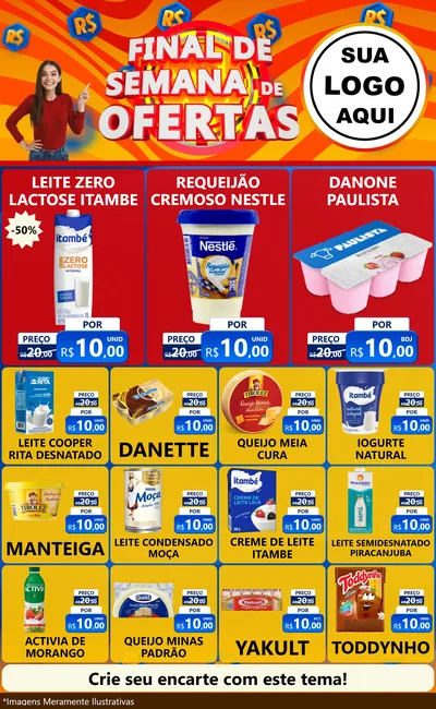 Modelo de Encarte para Encarte Grande com o tema Final de Semana de Ofertas para Frios e Laticínios