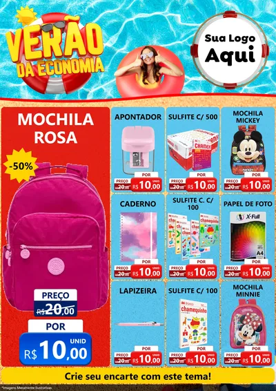 Modelo de Encarte para Encarte A4 Vertical com o tema Verão da Economia para Papelaria