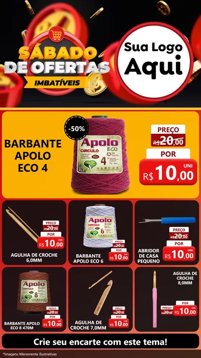 Modelo de Rede Social para Stories com o tema Sábado de Ofertas Imbatíveis para Armarinho e Aviamentos