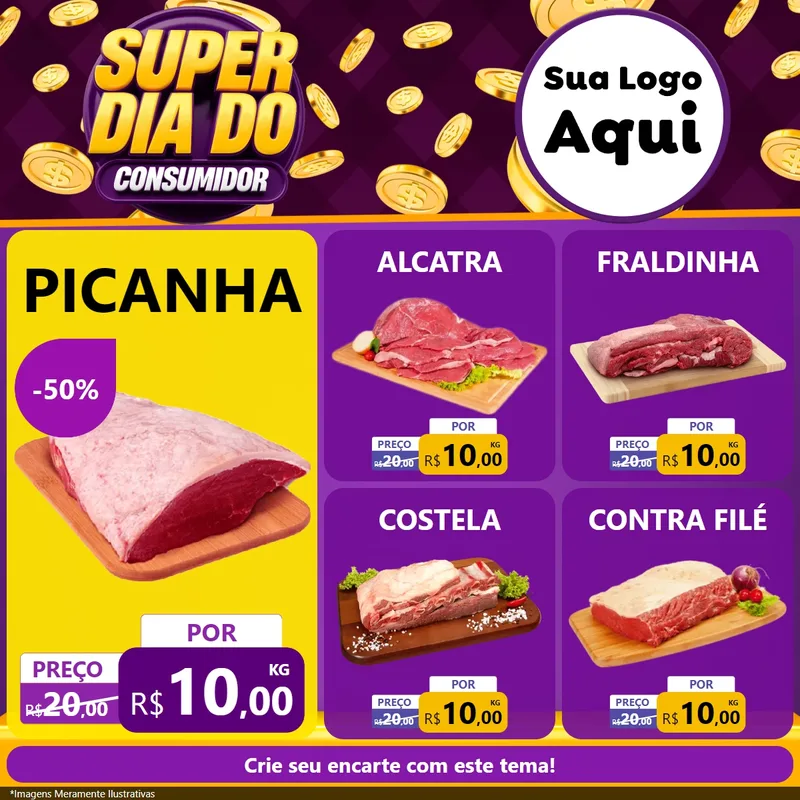Modelo de Rede Social para Feed Facebook com o tema Super Dia do Consumidor para Açougue
