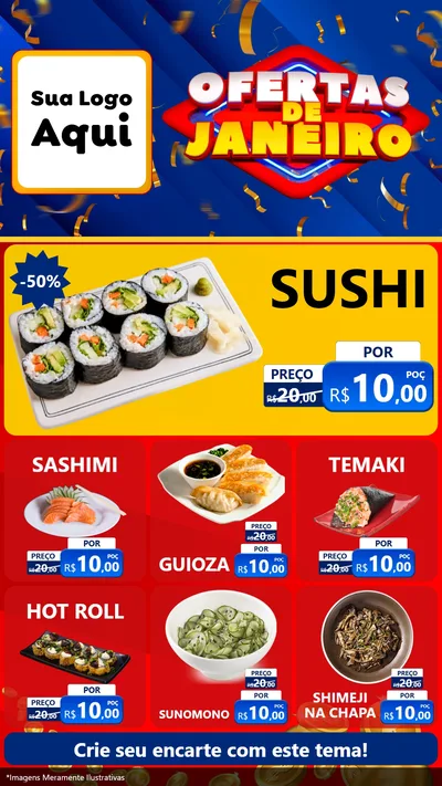 Modelo de Rede Social para Stories com o tema Ofertas de Janeiro para Comida japonesa