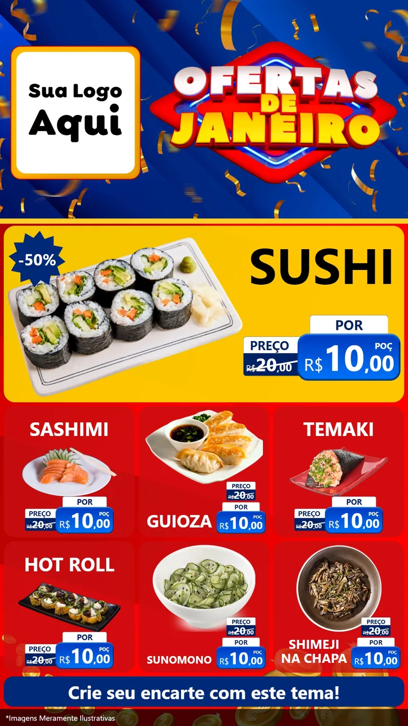 Modelo de Rede Social para Stories com o tema Ofertas de Janeiro para Comida japonesa