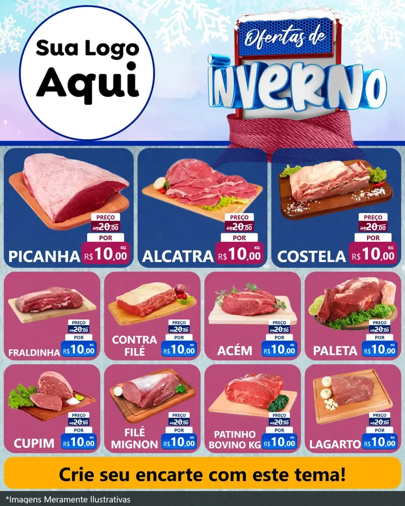 Modelo de Rede Social para Feed Instagram com o tema Ofertas de Inverno para Açougue
