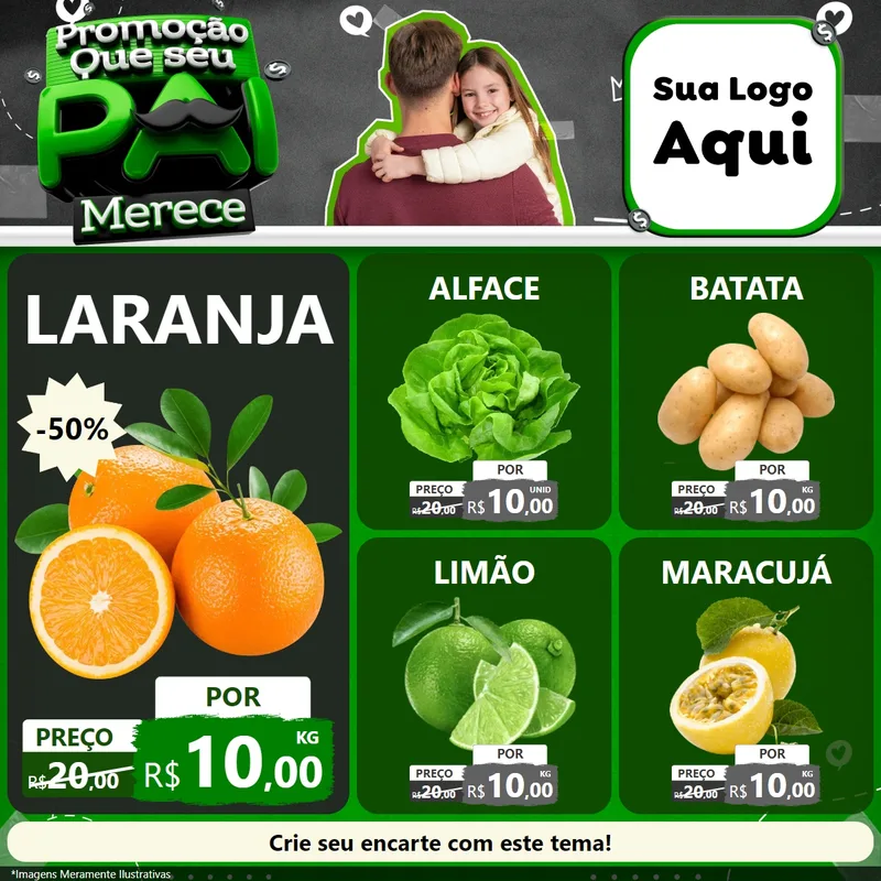 Modelo de Rede Social para Feed Facebook com o tema Promoção Que seu Pai Merece para Hortifrúti