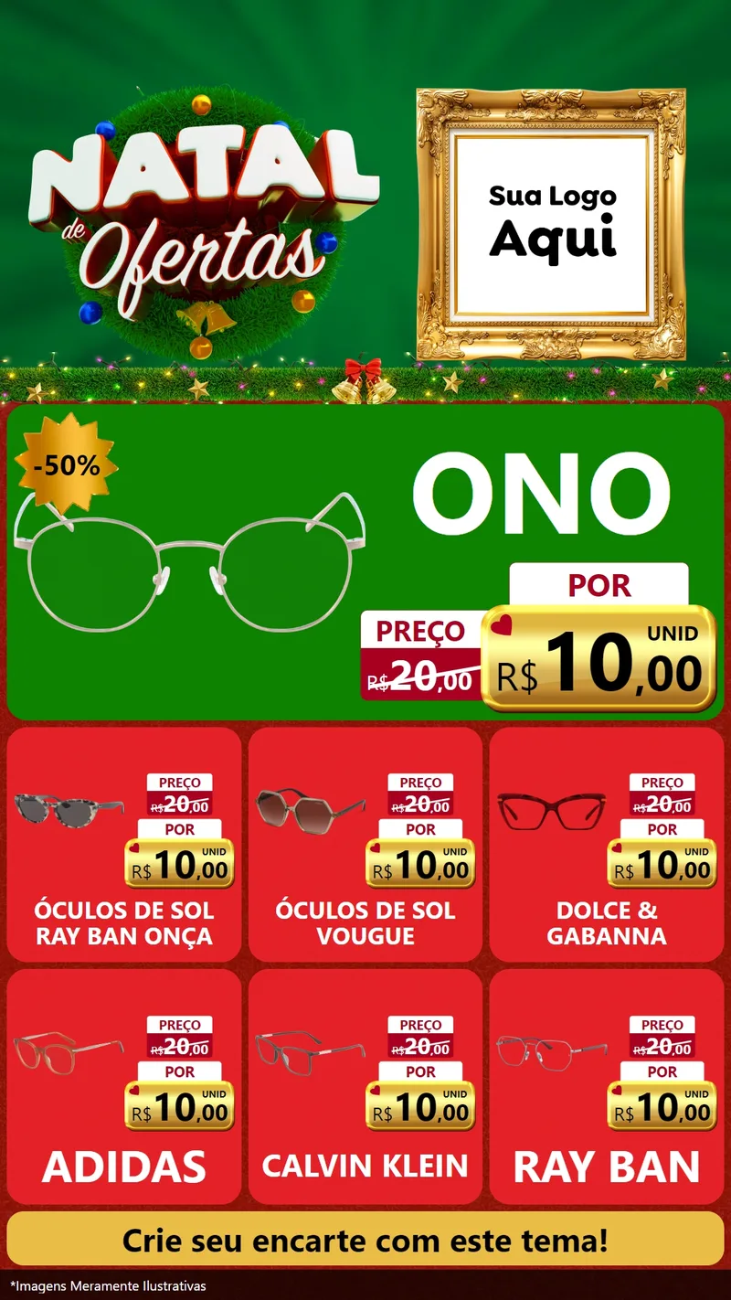 Modelo de Rede Social para Stories com o tema Natal de Ofertas para Óticas