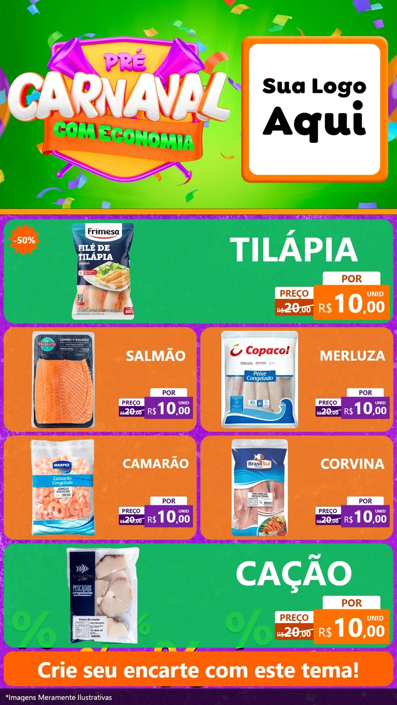 Modelo de TV para TV Vertical com o tema Pré-Carnaval Com Economia para Peixaria