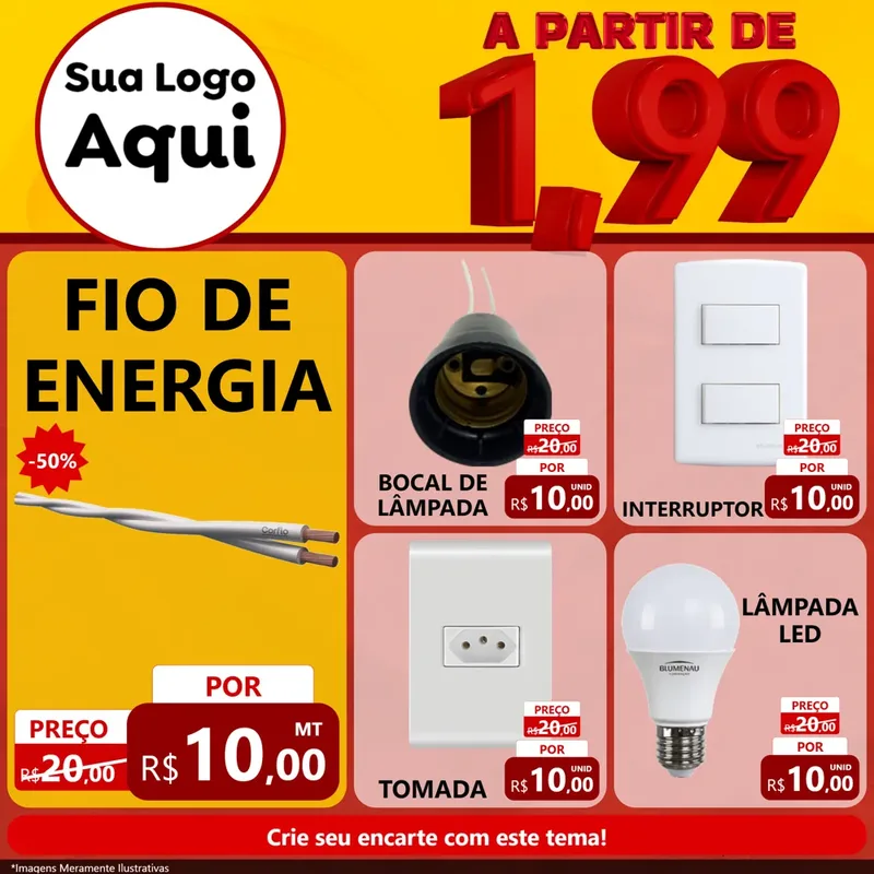 Modelo de Rede Social para Feed Facebook com o tema A Partir de Um e Noventa e Nove - 1,99 para Materiais Elétricos
