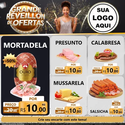 Modelo de Rede Social para Feed Facebook com o tema Grande Réveillon de Ofertas para Frios e Laticínios
