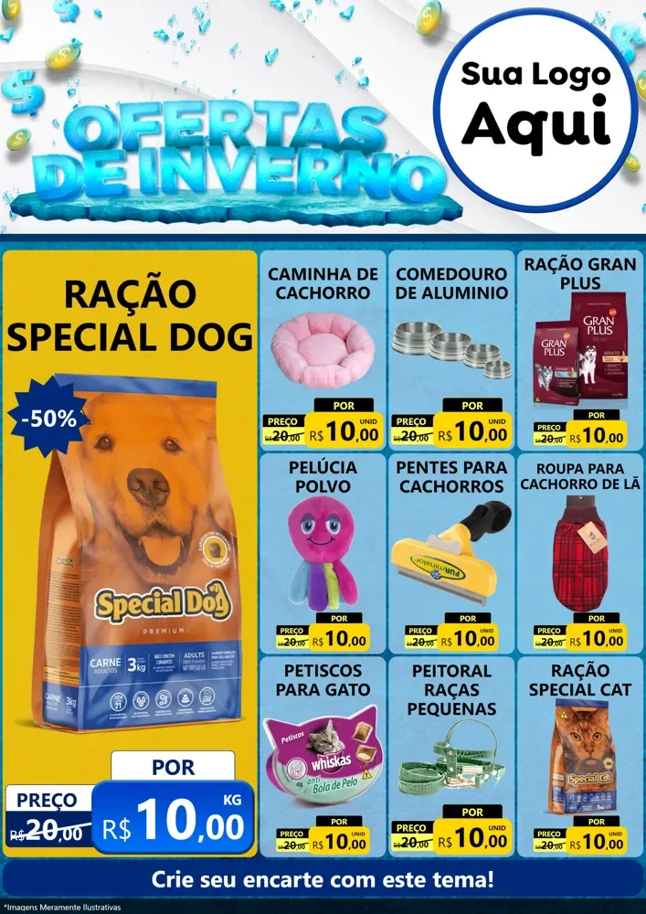 Modelo de Encarte para Encarte A4 Vertical com o tema Ofertas de Inverno para Pet Shop
