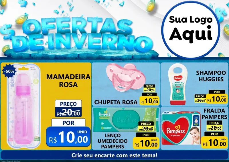 Modelo de Encarte para Encarte A4 Horizontal com o tema Ofertas de Inverno para Bebês