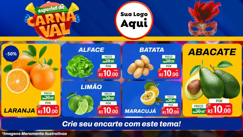Modelo de TV para TV Horizontal com o tema Especial de Carnaval para Hortifrúti