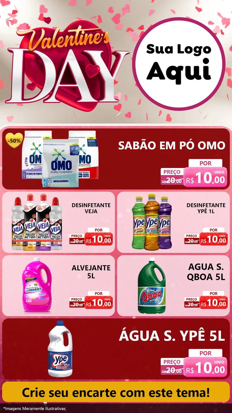 Modelo de TV para TV Vertical com o tema Valentine's Day para Produtos de Limpeza