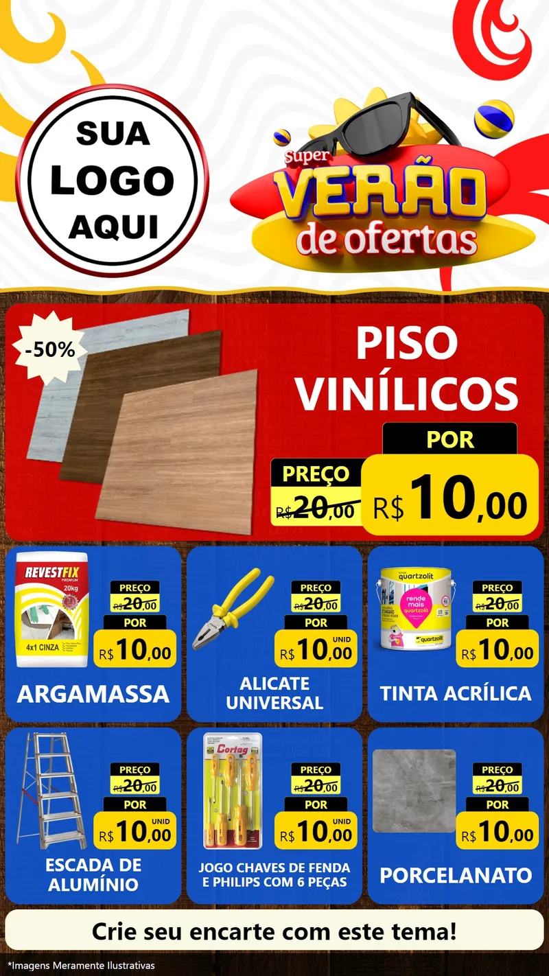 Modelo de Rede Social para Stories com o tema Super Verão de Ofertas para Material para Construção