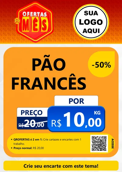 Modelo de Cartaz para Cartaz A4 Vertical com o tema Ofertas do Mês para Padaria