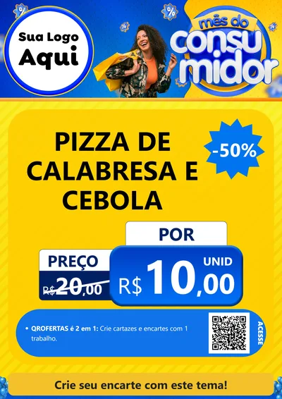 Modelo de Cartaz para Cartaz A4 Vertical com o tema Mês do Consumidor para Pizzaria