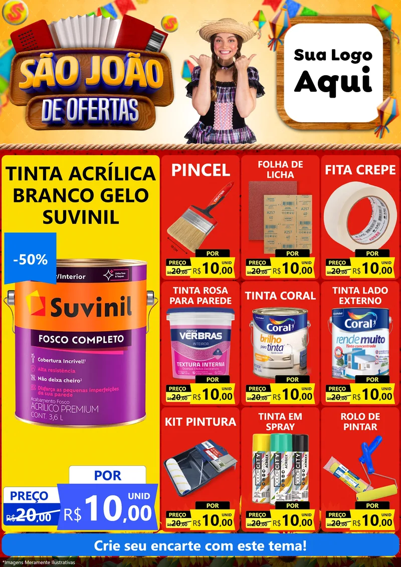 Modelo de Encarte para Encarte A4 Vertical com o tema São João de Ofertas para Tintas e Ferramentas