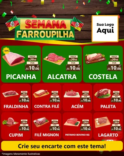 Modelo de Rede Social para Feed Instagram com o tema Semana Farroupilha para Açougue