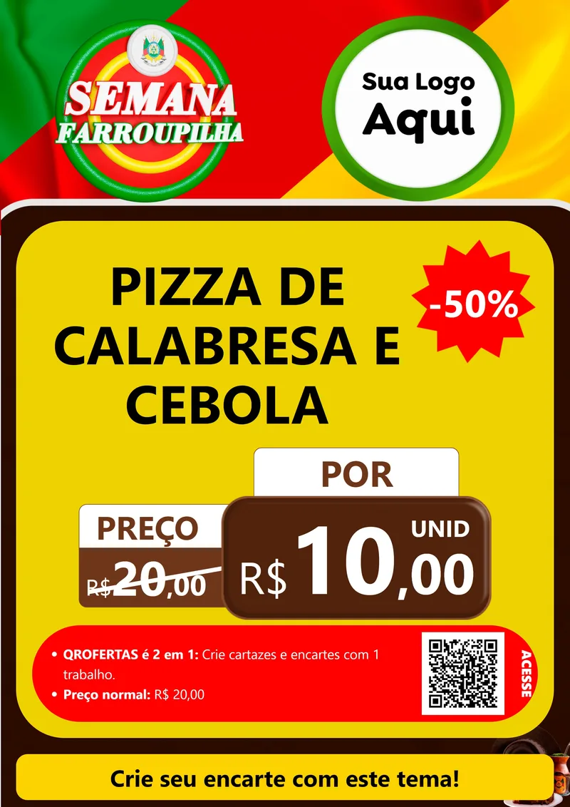 Modelo de Cartaz para Cartaz A4 Vertical com o tema Semana Farroupilha para Pizzaria