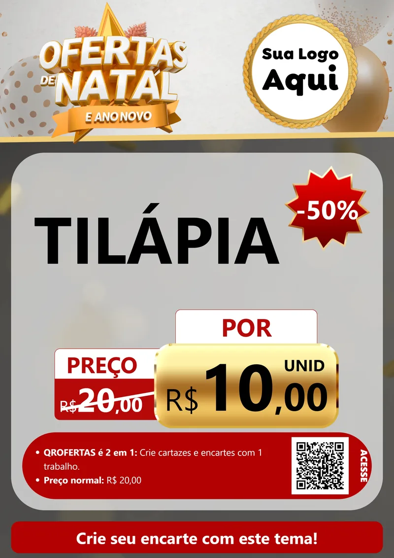Modelo de Cartaz para Cartaz A4 Vertical com o tema Ofertas De Natal E Ano Novo para Peixaria
