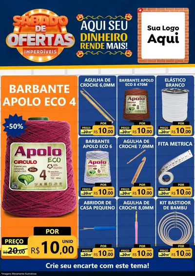 Modelo de Encarte para Encarte A4 Vertical com o tema Sábado de Ofertas Imperdíveis para Armarinho e Aviamentos