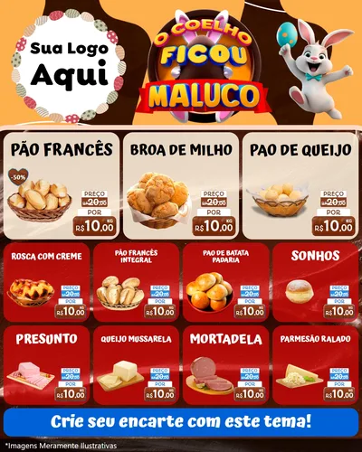 Modelo de Rede Social para Feed Instagram com o tema O Coelho Ficou Maluco - Páscoa para Padaria