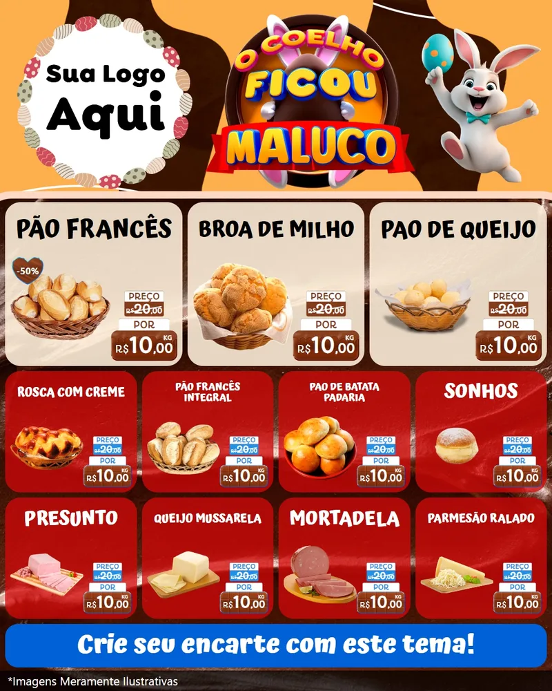 Modelo de Rede Social para Feed Instagram com o tema O Coelho Ficou Maluco - Páscoa para Padaria