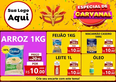 Modelo de Encarte para Encarte A4 Horizontal com o tema Especial de Carnaval para Supermercado