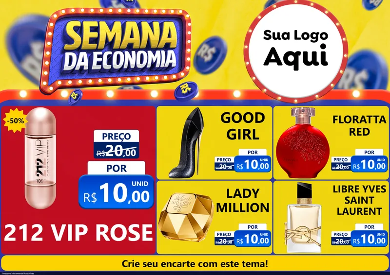 Modelo de Encarte para Encarte A4 Horizontal com o tema Semana da Economia para Perfumes