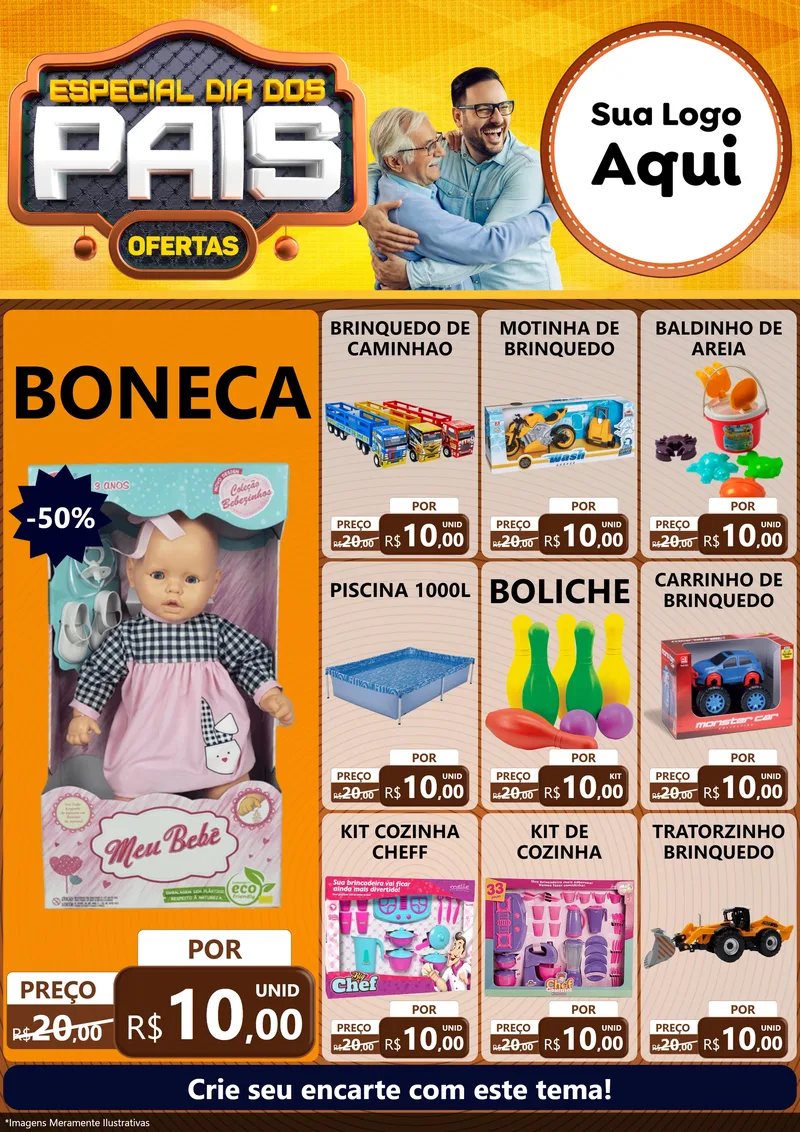 Modelo de Encarte para Encarte A4 Vertical com o tema Especial Dia dos Pais para Brinquedos
