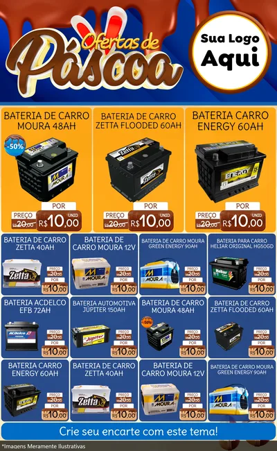 Modelo de Encarte para Encarte Grande com o tema Ofertas de Páscoa para Baterias Elétricas