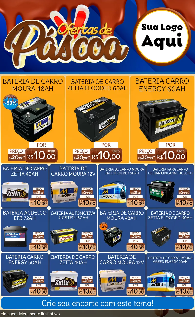Modelo de Encarte para Encarte Grande com o tema Ofertas de Páscoa para Baterias Elétricas