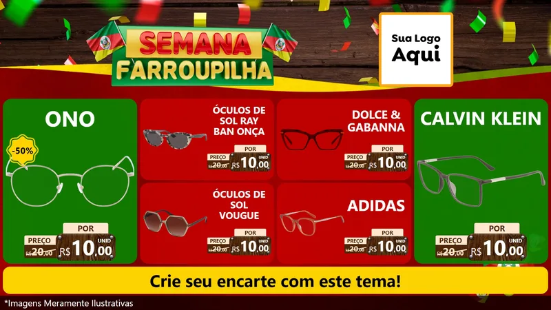 Modelo de TV para TV Horizontal com o tema Semana Farroupilha para Óticas