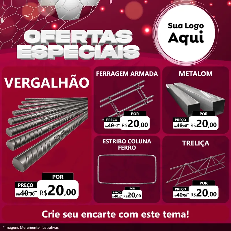 Modelo de Rede Social para Feed Facebook com o tema Ofertas Especiais - Futebol para Ferragens