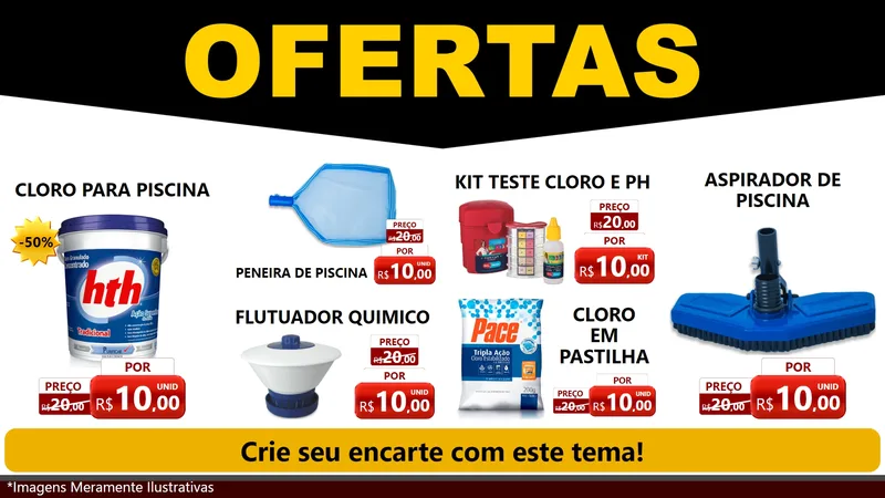 Modelo de TV para TV Horizontal com o tema Ofertas Preto e Vermelho Cartaz para Produtos para Piscina