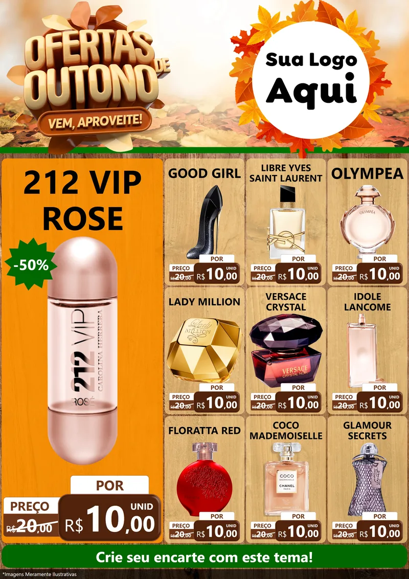 Modelo de Encarte para Encarte A4 Vertical com o tema Ofertas de Outono - Vem, Aproveite! para Perfumes