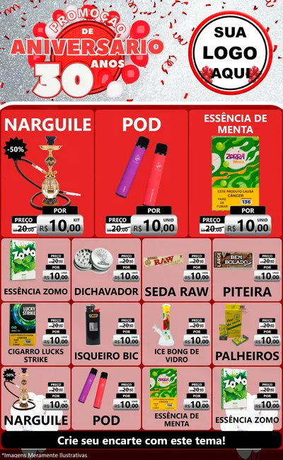 Modelo de Encarte para Encarte Grande com o tema Promoção de Aniversário - 30 Anos para Tabacaria