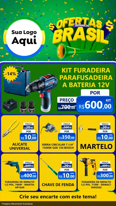Modelo de Rede Social para Stories com o tema Ofertas Semana do Brasil para Maquinas e Ferramentas