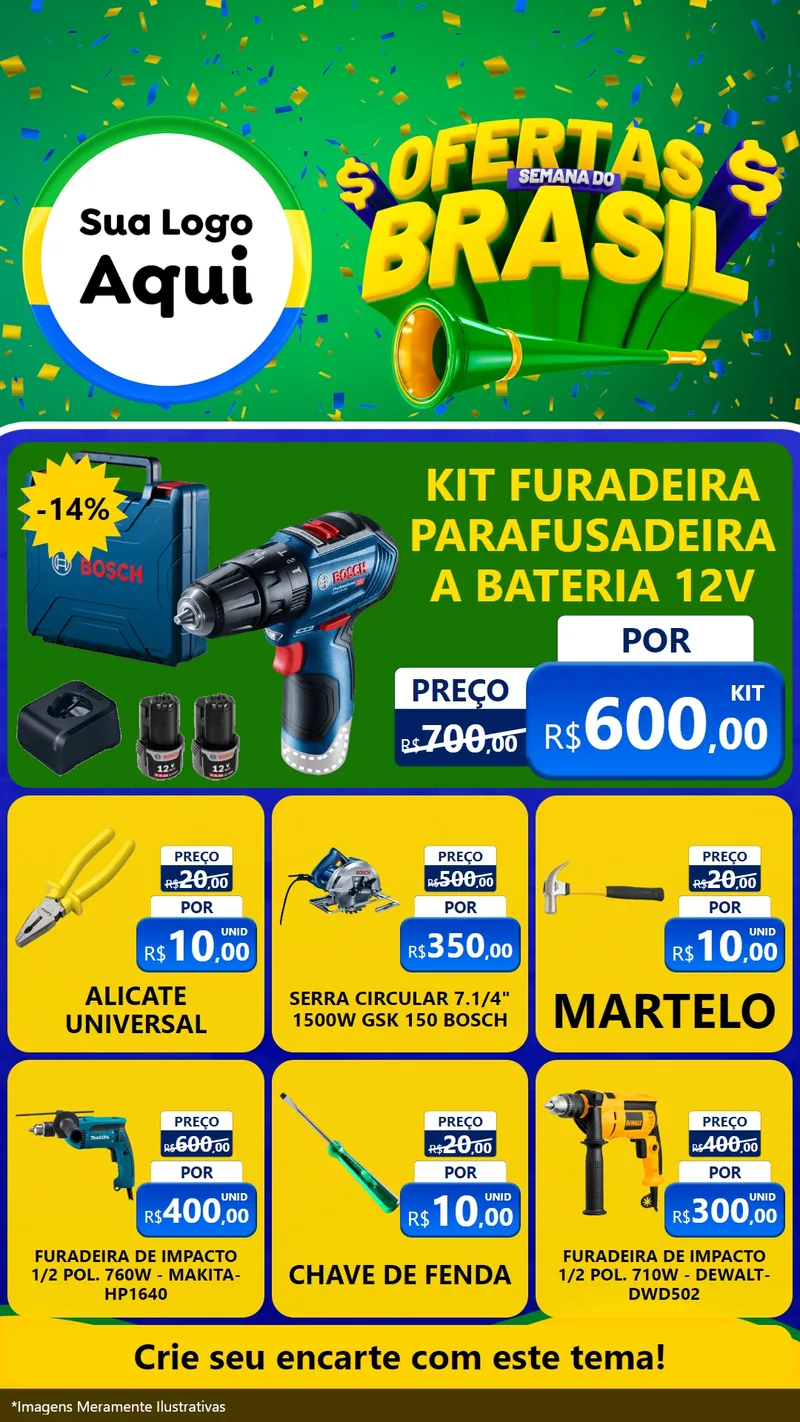 Modelo de Rede Social para Stories com o tema Ofertas Semana do Brasil para Maquinas e Ferramentas