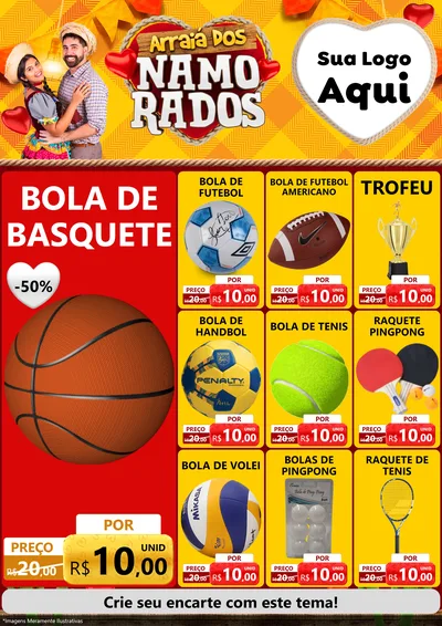Modelo de Encarte para Encarte A4 Vertical com o tema Arraiá dos Namorados para Artigos Esportivos