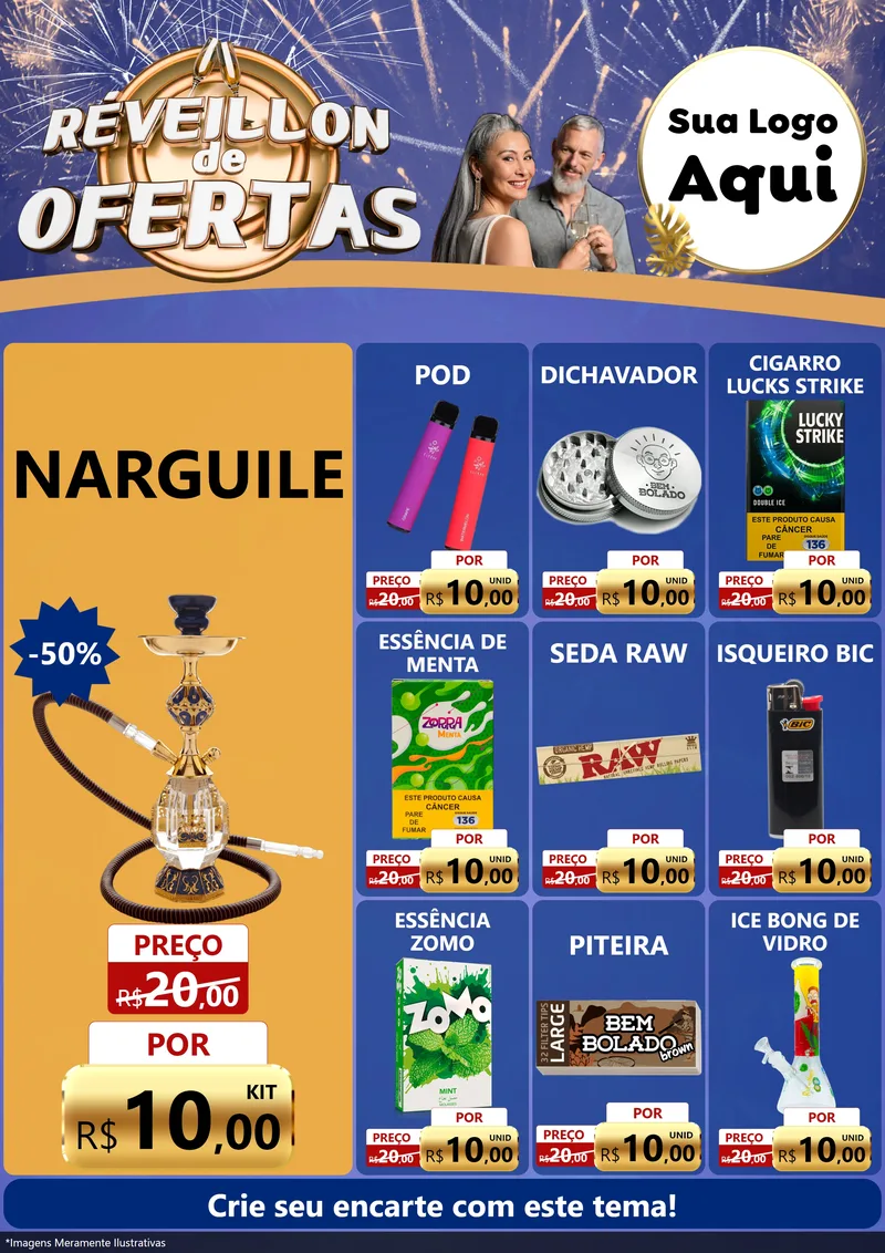 Modelo de Encarte para Encarte A4 Vertical com o tema Réveillon de Ofertas para Tabacaria